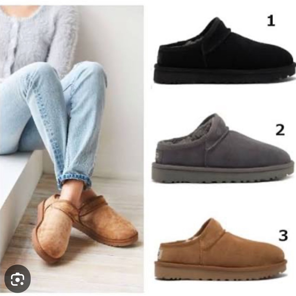 NEW UGG classic micro shearling Charcoal Suede Slip-Ons size 11 - Picture 5 of 12